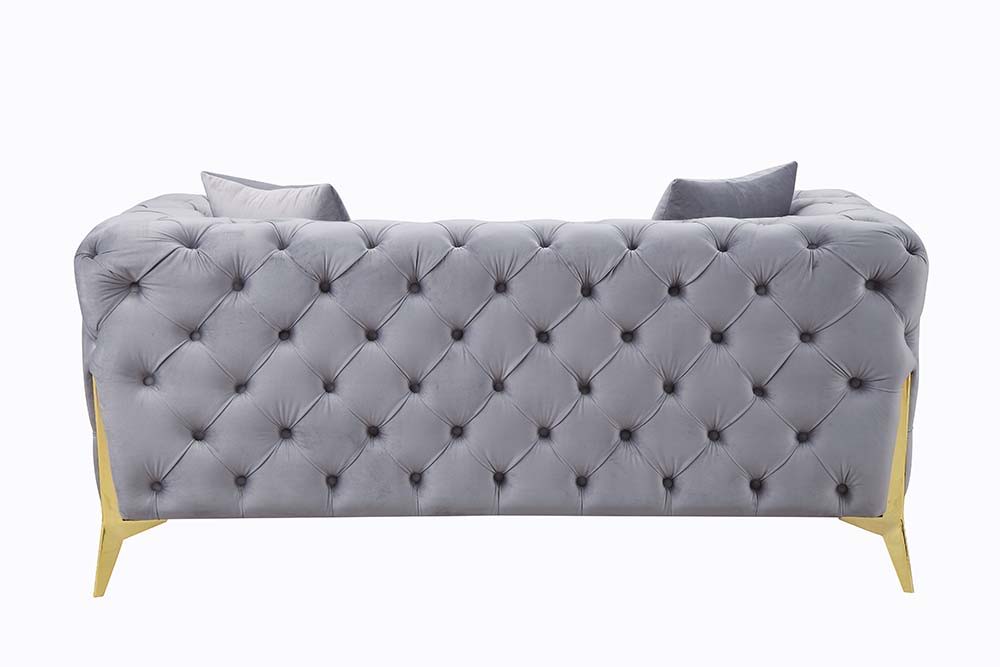 ACME Jelanea - Loveseat - Gray Velvet & Gold Finish | Meri Furniture