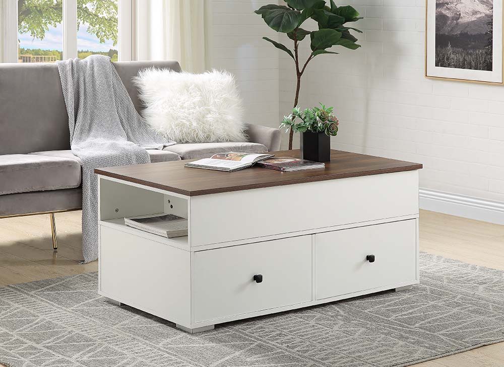 ACME Readen - Coffee Table - White & Walnut Finish | Meri Furniture
