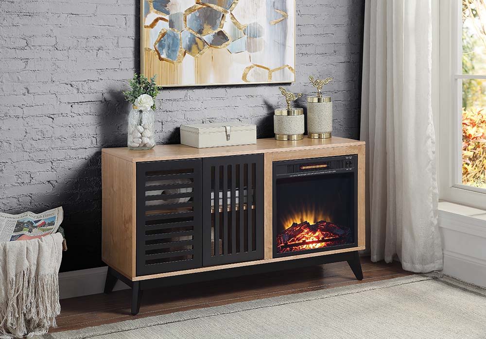 ACME Gamaliel - Fireplace - Oak & Espresso Finish - 26" | Meri Furniture