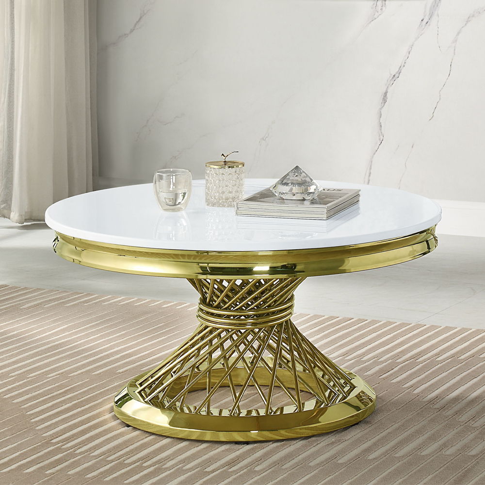 ACME Fallon - Coffee Table With Engineered Stone Top - Gold | Meri Furniture