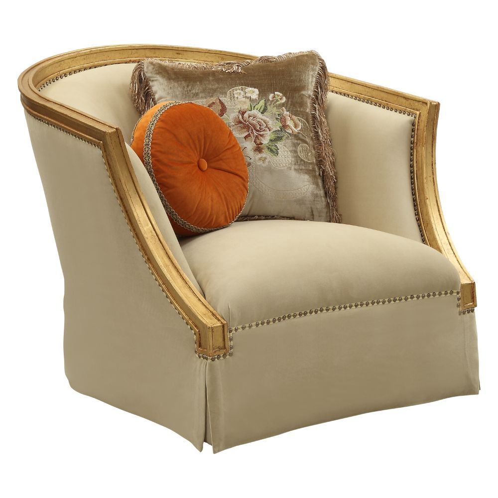 ACME Daesha - Chair - Tan Flannel & Antique Gold | Meri Furniture
