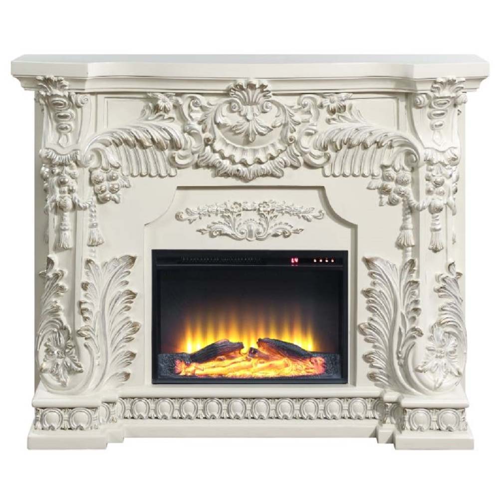 ACME Zabrina - Fireplace - Antique White Finish - 49.6" | Meri Furniture