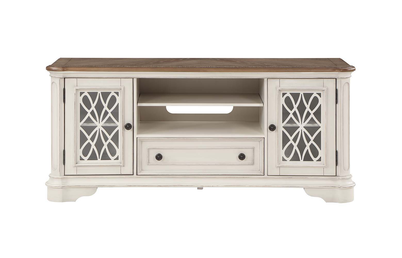 ACME Florian - TV Stand - Oak & Antique White Finish | Meri Furniture