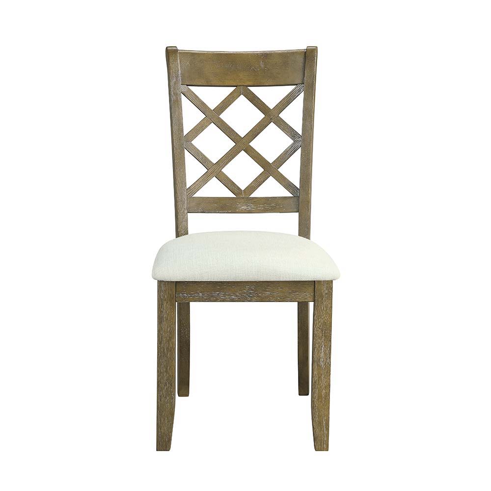 ACME Karsen - Side Chair (Set of 2) - Beige Linen & Rustic Oak Finish | Meri Furniture