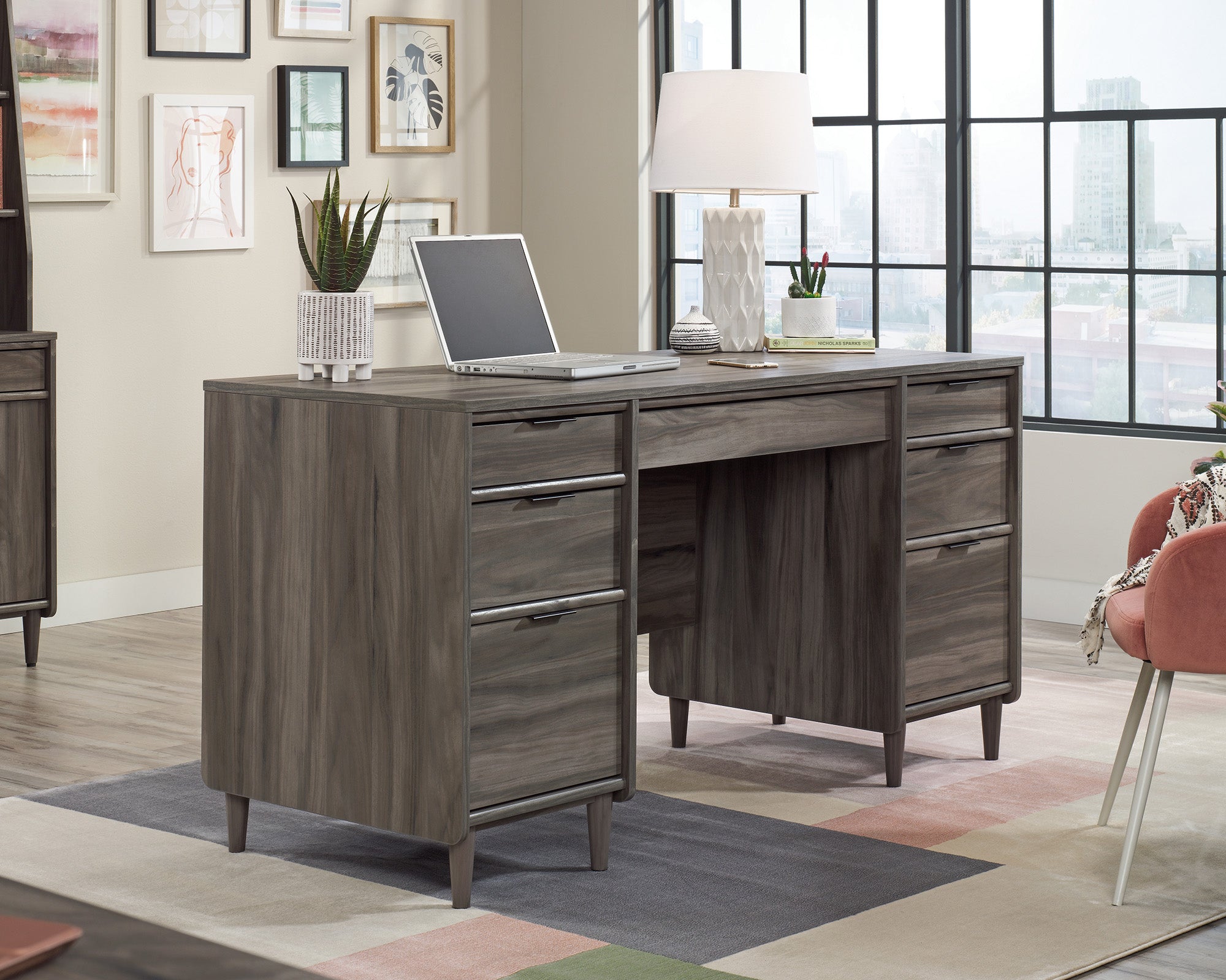 Sauder Clifford Place Executive Desk Jet Acacia | Meri Furniture