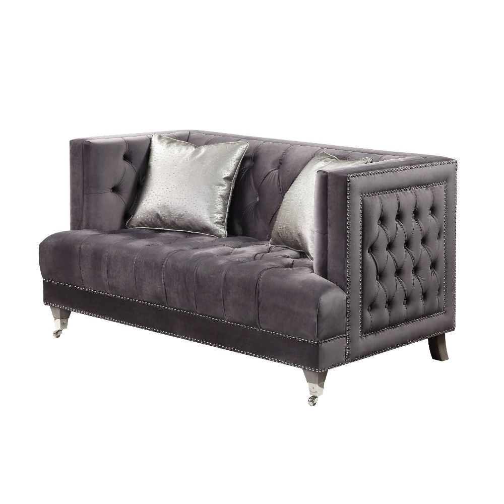 ACME Hegio - Loveseat - Gray Velvet | Meri Furniture
