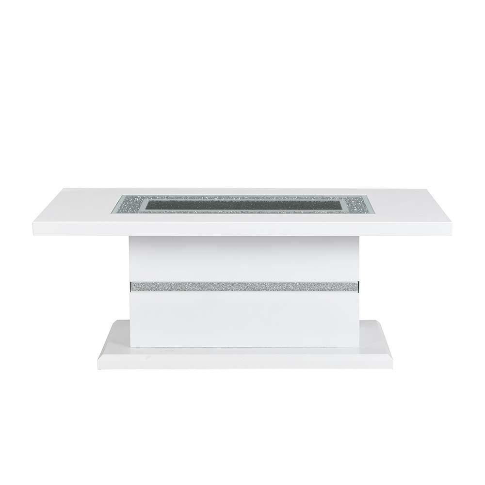 ACME Elizaveta - Coffee Table - Faux Crystal Diamonds & White High Gloss Finish | Meri Furniture