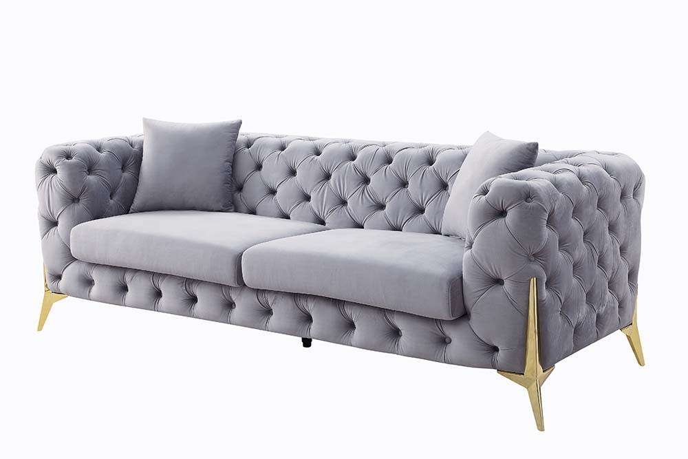ACME Jelanea - Sofa - Gray Velvet & Gold Finish | Meri Furniture