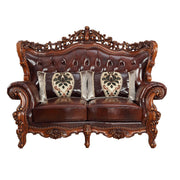 ACME Eustoma - Loveseat - Cherry Top Grain Leather Match & Walnut | Meri Furniture