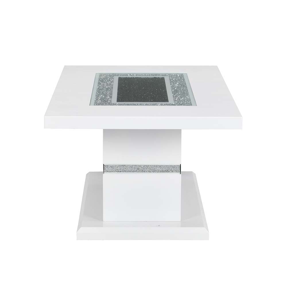 ACME Elizaveta - Coffee Table - Faux Crystal Diamonds & White High Gloss Finish | Meri Furniture
