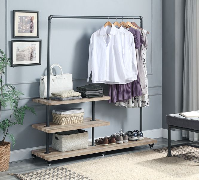 ACME Brantley - Hanger Rack - Oak & Sandy Gray Finish - 66" | Meri Furniture