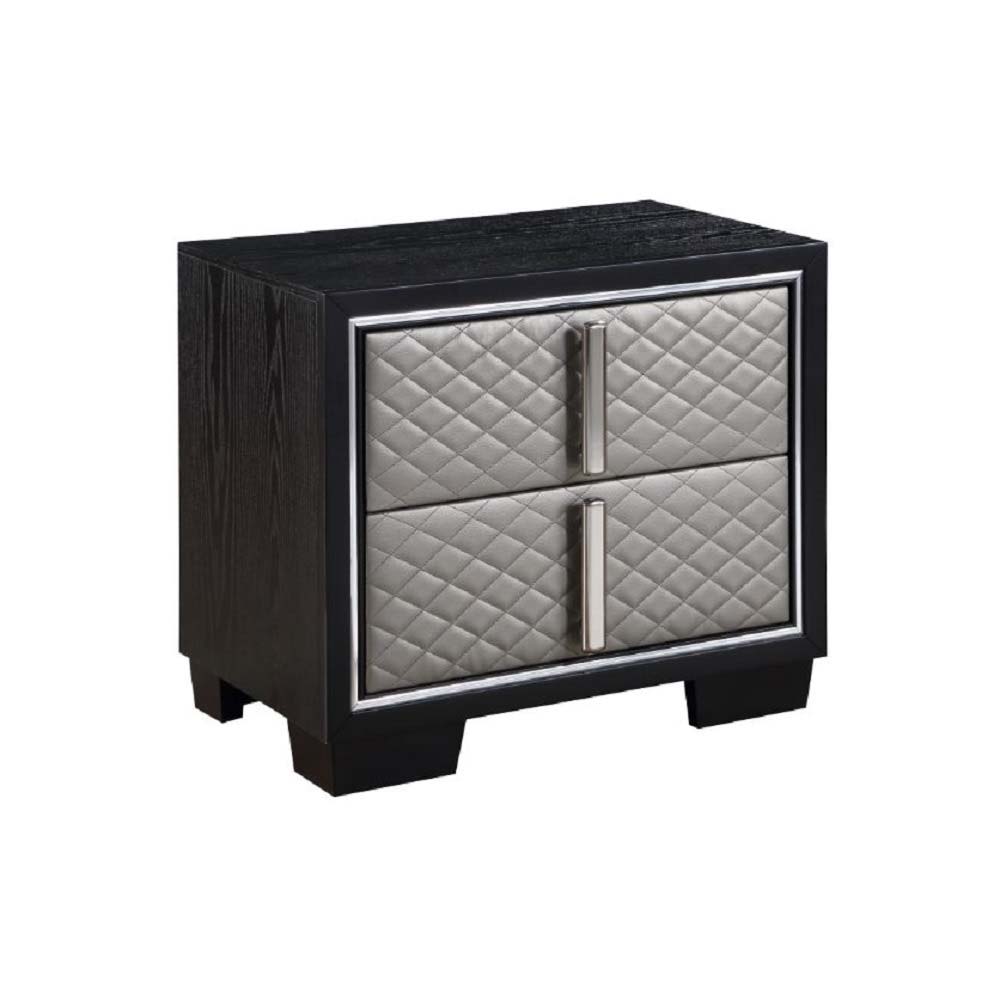 ACME Nicola - Nightstand - Silver PU & Black Finish | Meri Furniture