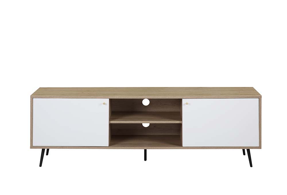 ACME Wafiya - TV Stand - Rustic Oak, White & Black Finish | Meri Furniture