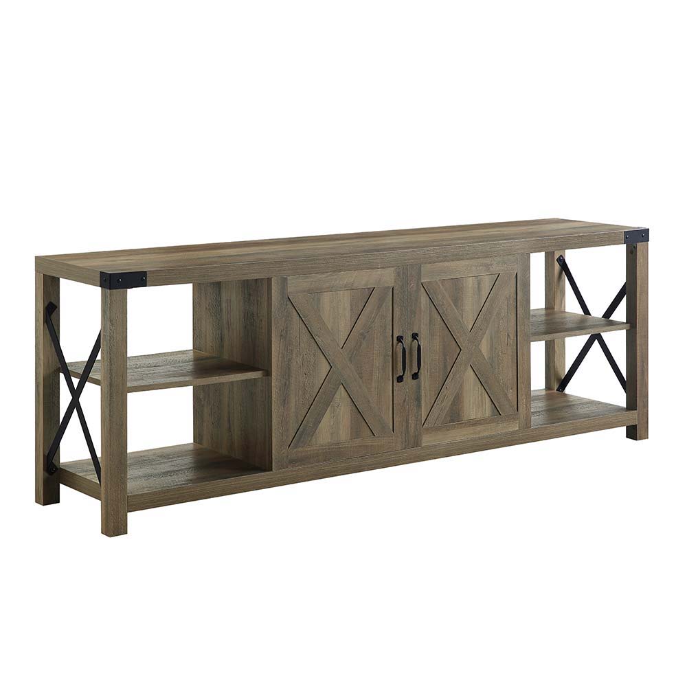 ACME Abiram - TV Stand - Rustic Oak Finish | Meri Furniture