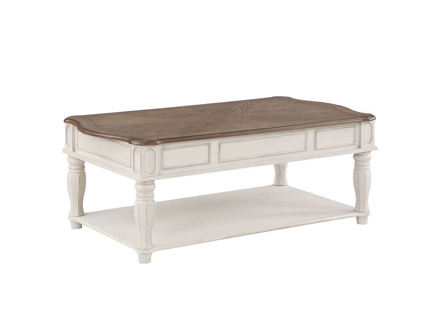 ACME Florian - Coffee Table - Oak & Antique White Finish | Meri Furniture