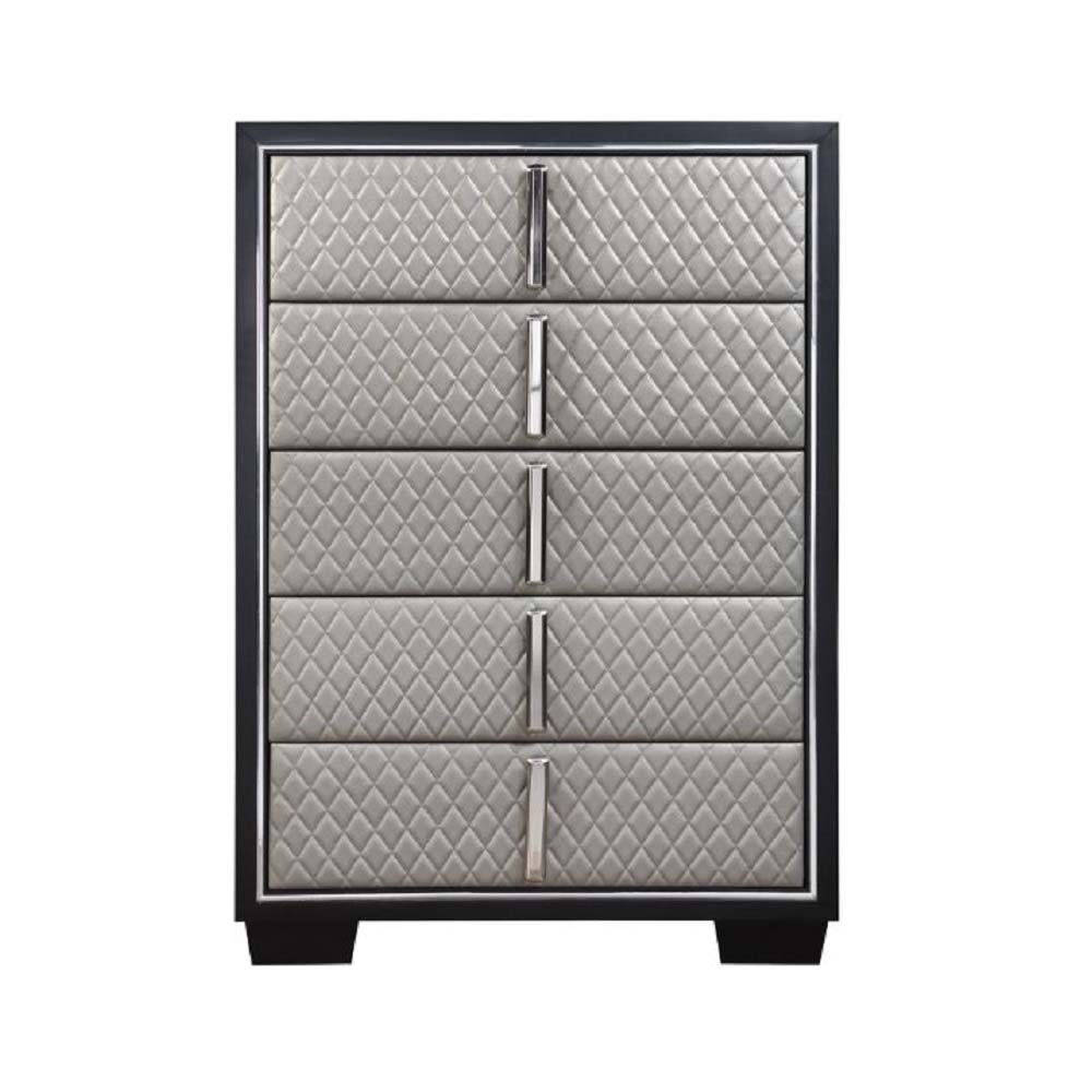 ACME Nicola - Chest - Silver PU & Black Finish | Meri Furniture