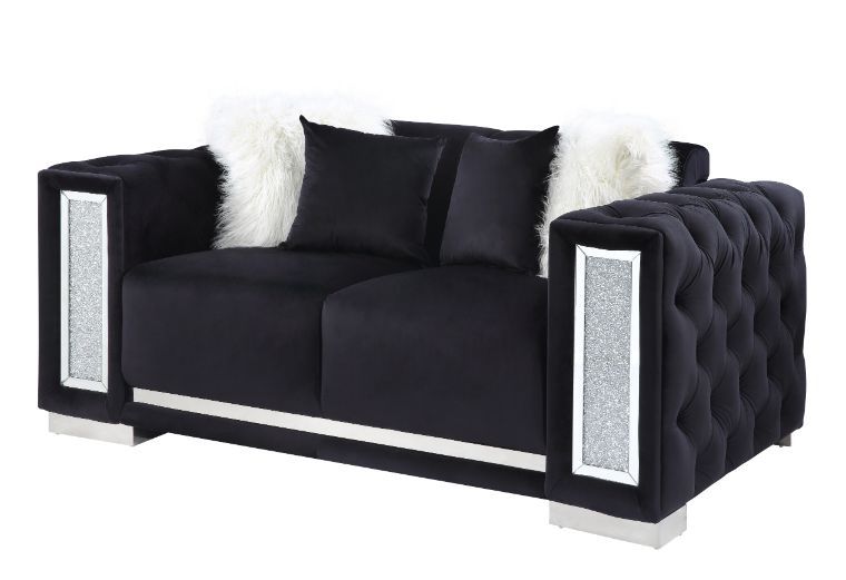 ACME Trislar - Loveseat - Black Velvet - 33" | Meri Furniture