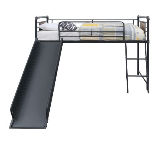 ACME Cordelia - Twin Loft Bed - Antique Oak, Sandy Black & Dark Bronze Hand-Brushed Finish - 49" | Meri Furniture