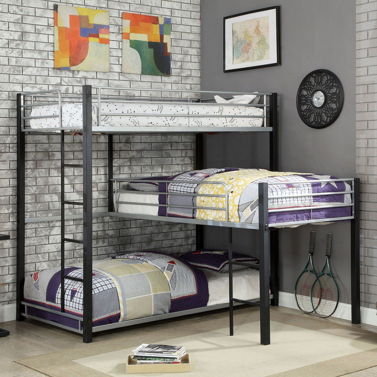 Furniture of America Aubrey - Twin Triple Decker Bed - Sand Black | Meri Furniture