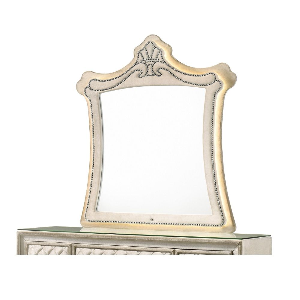 ACME Lucienne - Mirror With LED - Beige Velvet | Meri Furniture