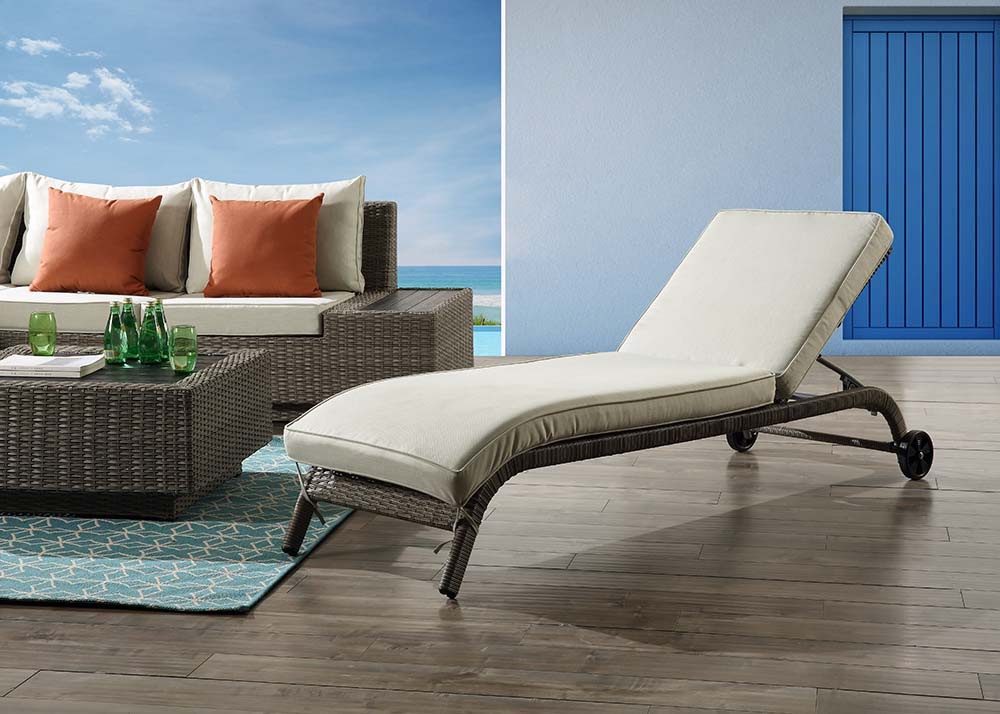 ACME Salena - Patio Lounge Chair - Beige Fabric & Gray Finish - 13" | Meri Furniture