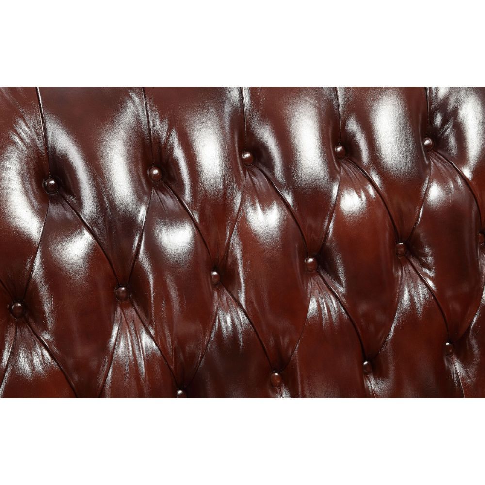 ACME Eustoma - Chair - Cherry Top Grain Leather Match & Walnut | Meri Furniture