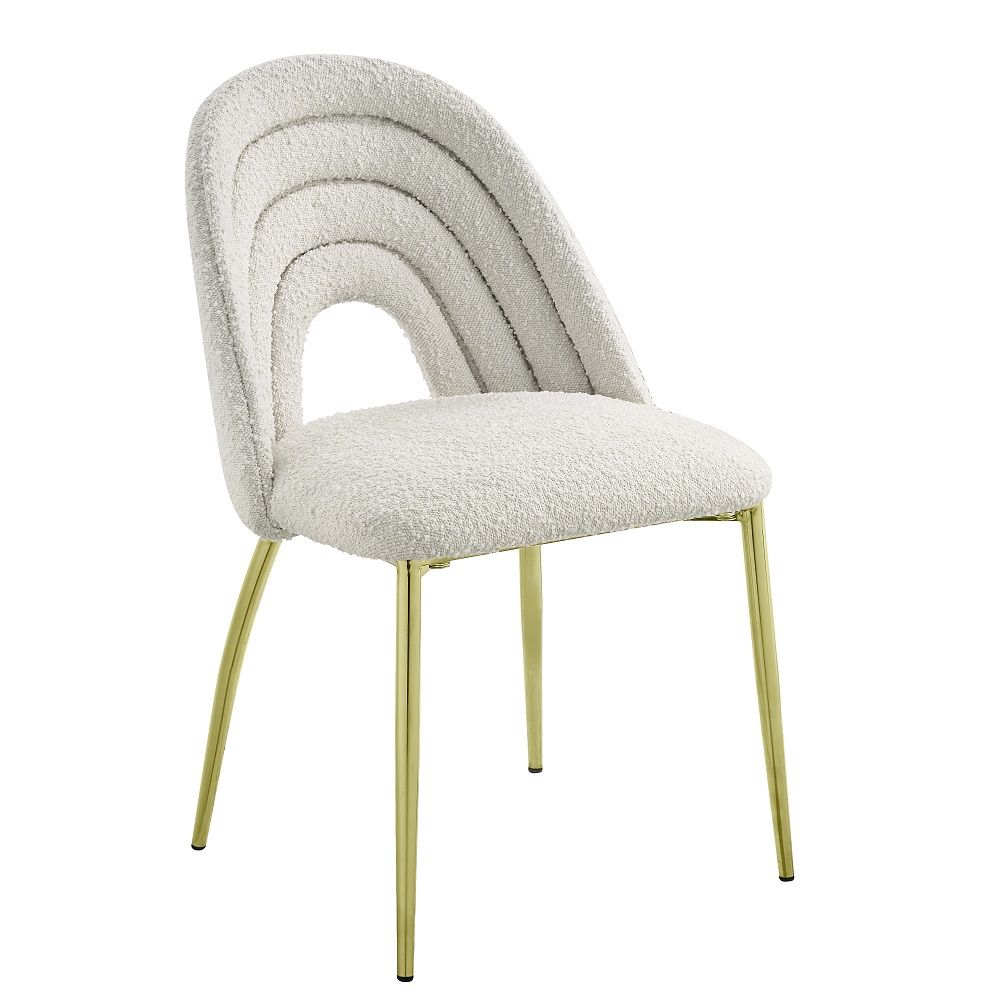 ACME Fadri - Side Chair (Set of 2) - Teddy Sherpa & Mirrored Gold | Meri Furniture