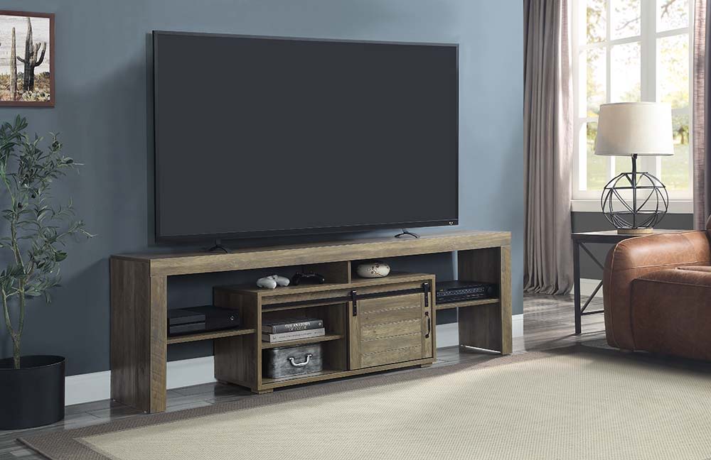 ACME Wasim - TV Stand - Rustic Oak Finish | Meri Furniture