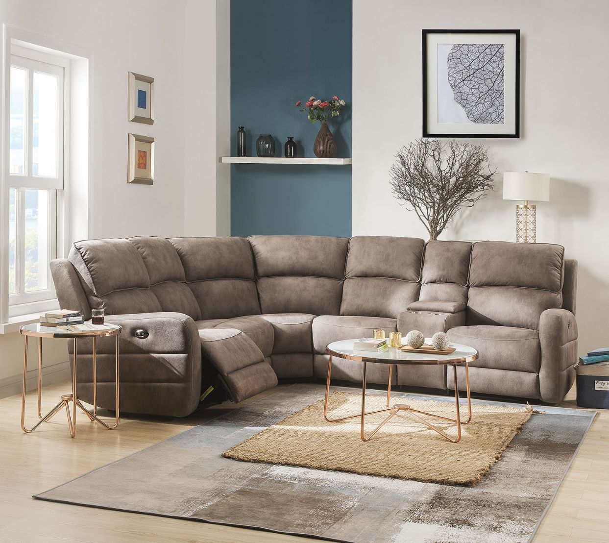 ACME Olwen - Sectional Sofa - Mocha Nubuck | Meri Furniture