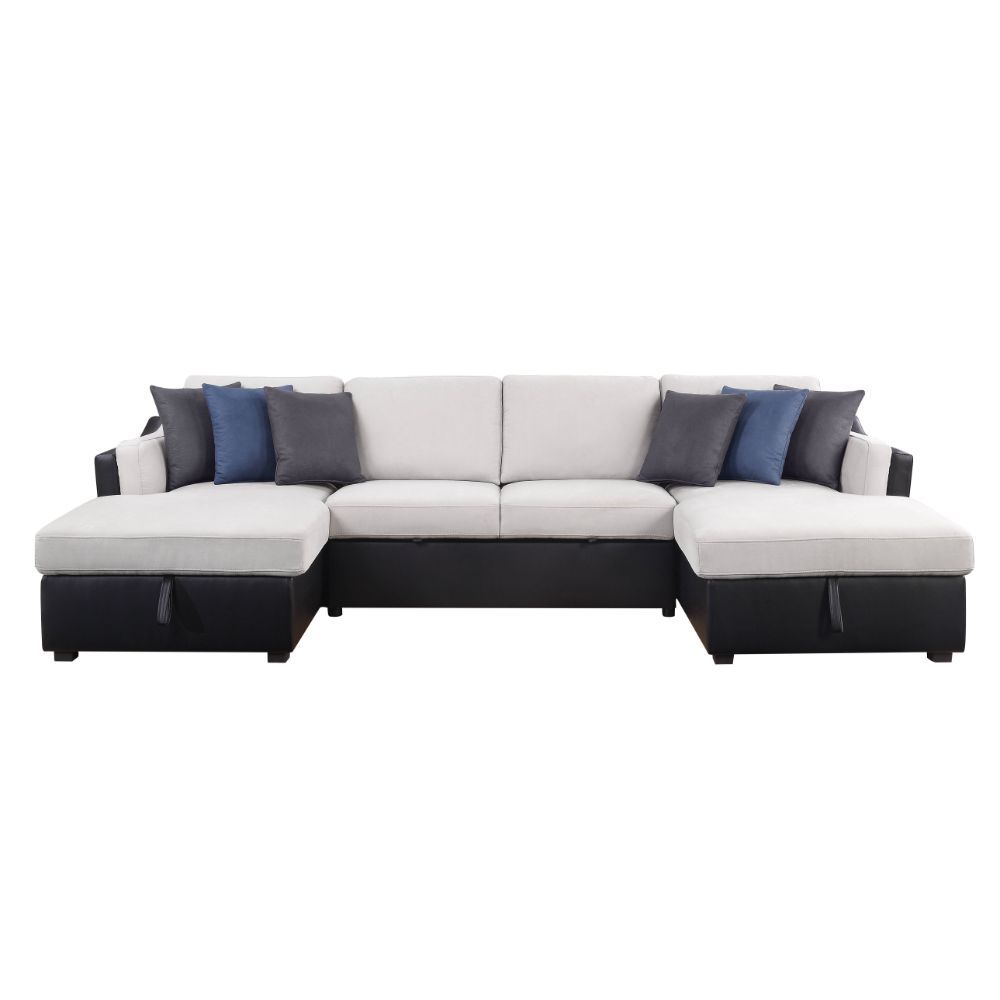 ACME Merill - Sectional Sofa - Beige Fabric & Black PU | Meri Furniture