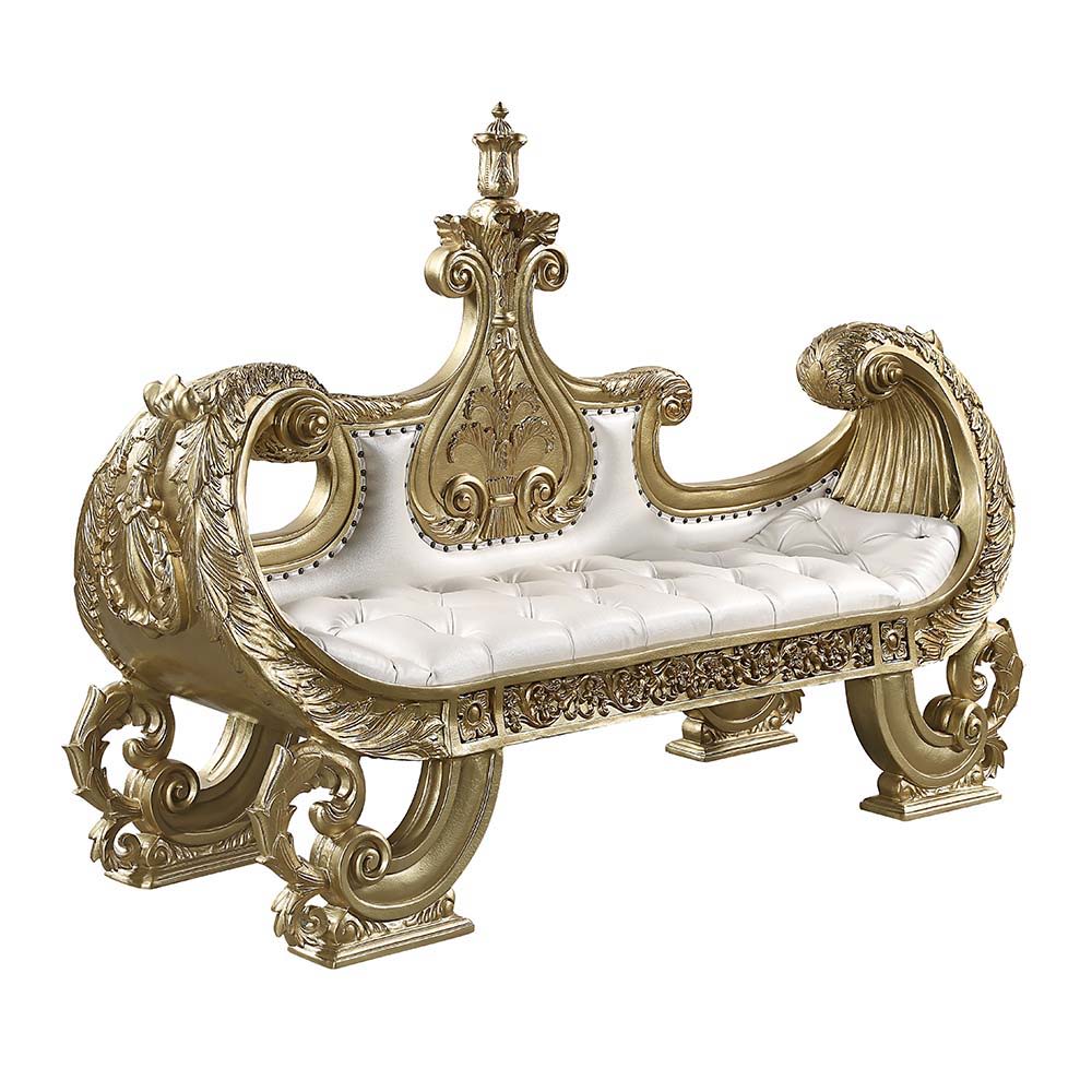 ACME Bernadette - Bench - White PU & Gold Finish | Meri Furniture