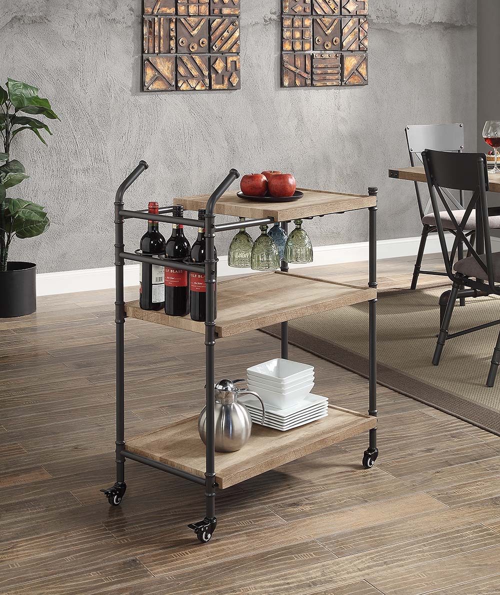 ACME Brantley - Serving Cart - Oak & Sandy Black Finish | Meri Furniture