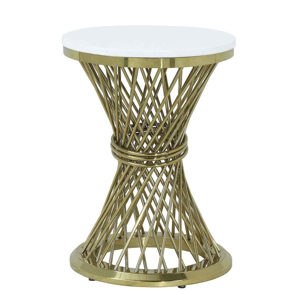 ACME Fallon - End Table With Engineered Stone Top - Gold | Meri Furniture