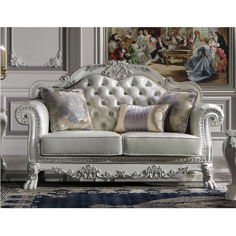 ACME Dresden Loveseat - PU & Bone White Finish | Meri Furniture