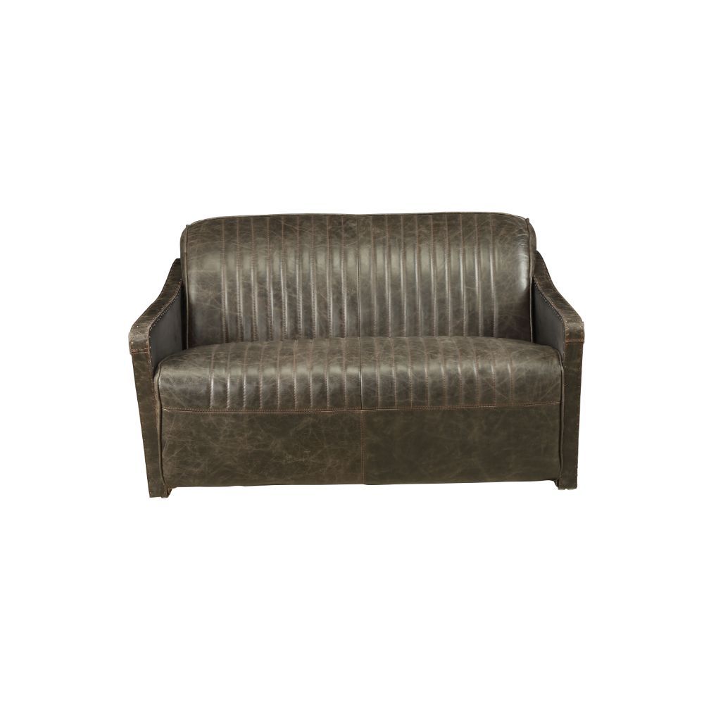 ACME Winchester - Loveseat - Aluminum & Distress Espresso Top Grain Leather | Meri Furniture
