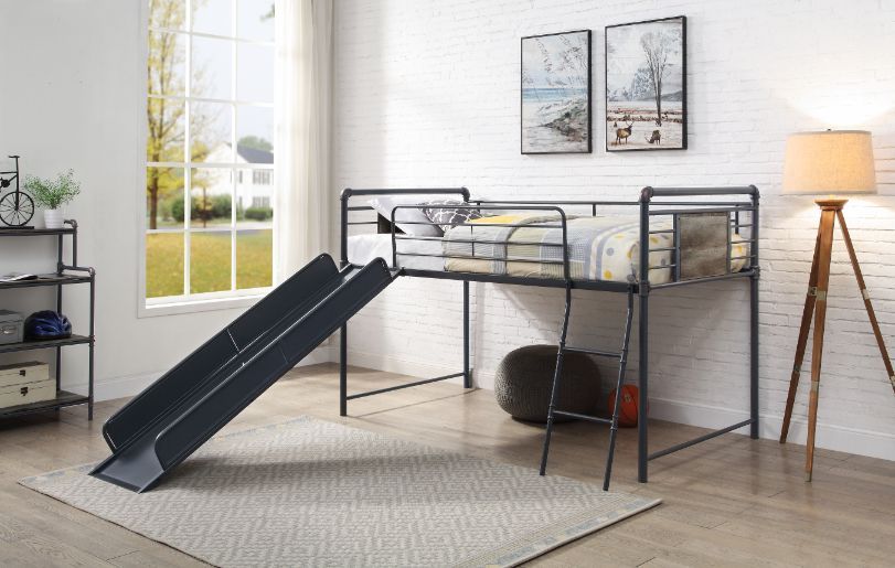 ACME Cordelia - Twin Loft Bed - Antique Oak, Sandy Black & Dark Bronze Hand-Brushed Finish - 49" | Meri Furniture