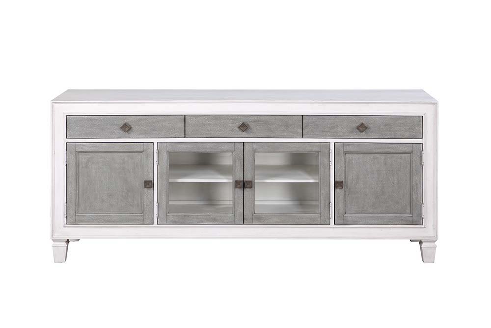 ACME Katia - TV Stand - Rustic Gray & White Finish | Meri Furniture