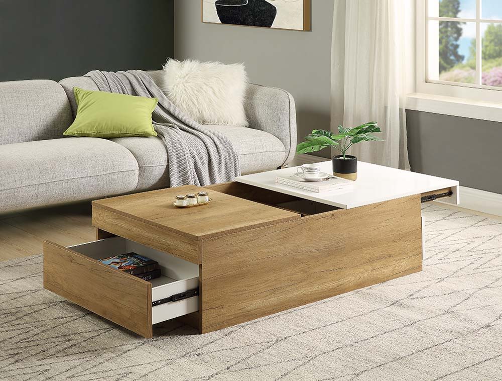 ACME Aafje - Coffee Table - Oak & White Finish | Meri Furniture