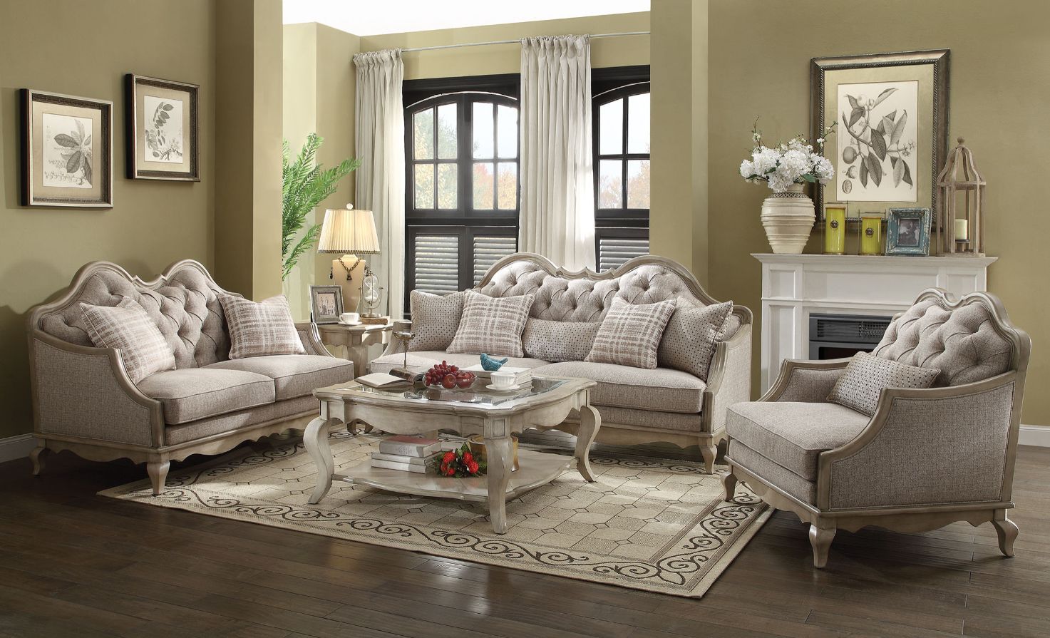 ACME Chelmsford - Sofa - Beige Fabric & Antique Taupe | Meri Furniture