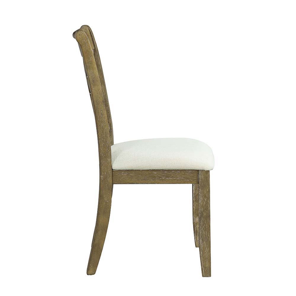 ACME Karsen - Side Chair (Set of 2) - Beige Linen & Rustic Oak Finish | Meri Furniture