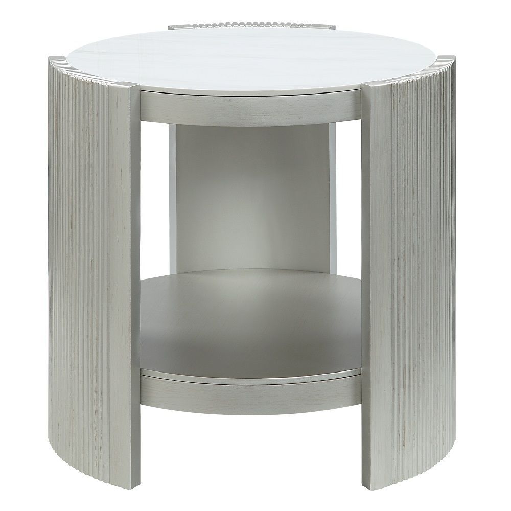 ACME Kasa End Table - Sintered Stone Top & Champagne Finish | Meri Furniture