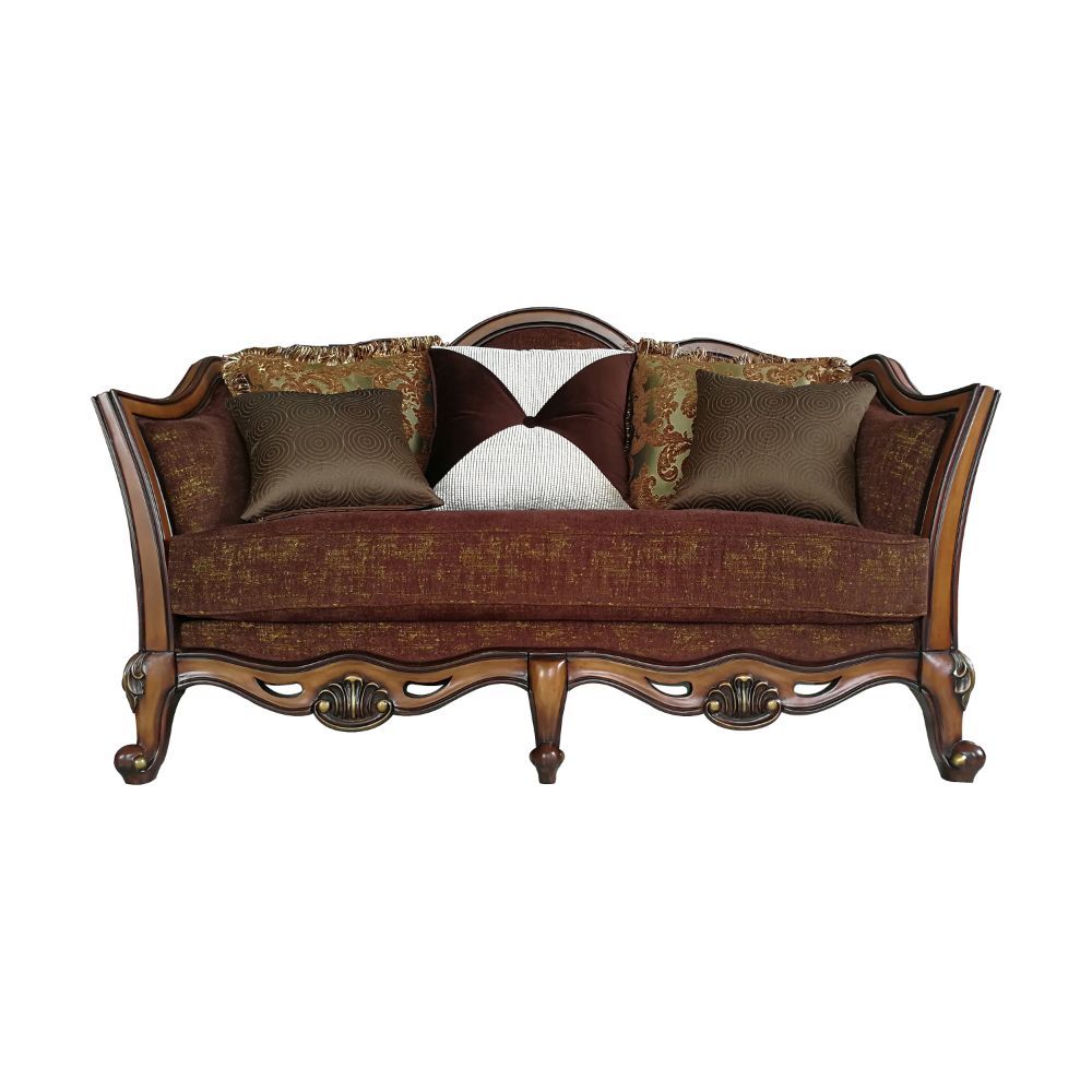 ACME Beredei - Loveseat - Fabric & Antique Oak | Meri Furniture