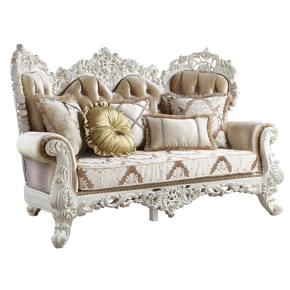 ACME Vanaheim - Loveseat - Fabric & Antique White Finish | Meri Furniture
