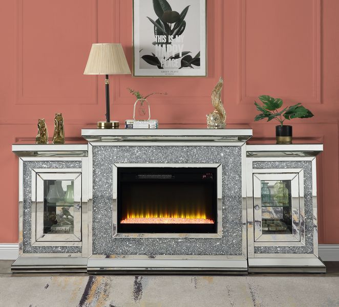 ACME Noralie - Fireplace - Mirrored & Faux Diamonds - 39" | Meri Furniture