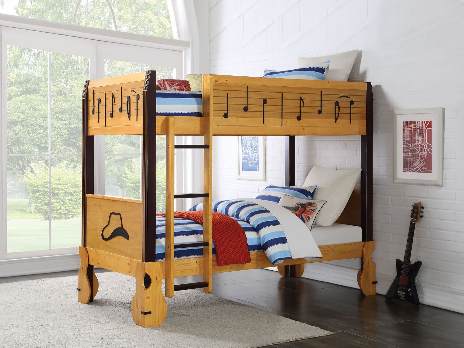 ACME Petrus - Twin Over Twin Bunk Bed - Honey Oak & Espresso | Meri Furniture