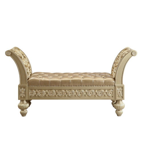 ACME Seville - Bench - Tan PU & Gold Finish | Meri Furniture