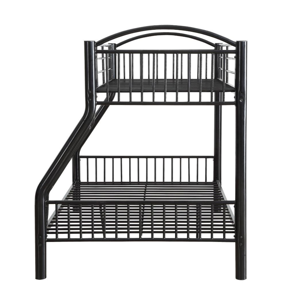 ACME The Cayelynn bunk bed is a great way to free up space in a kids bedroom. It is a round metal tube design and features a built in ladder to the upper bed that also has a guardrail. | Meri Furniture