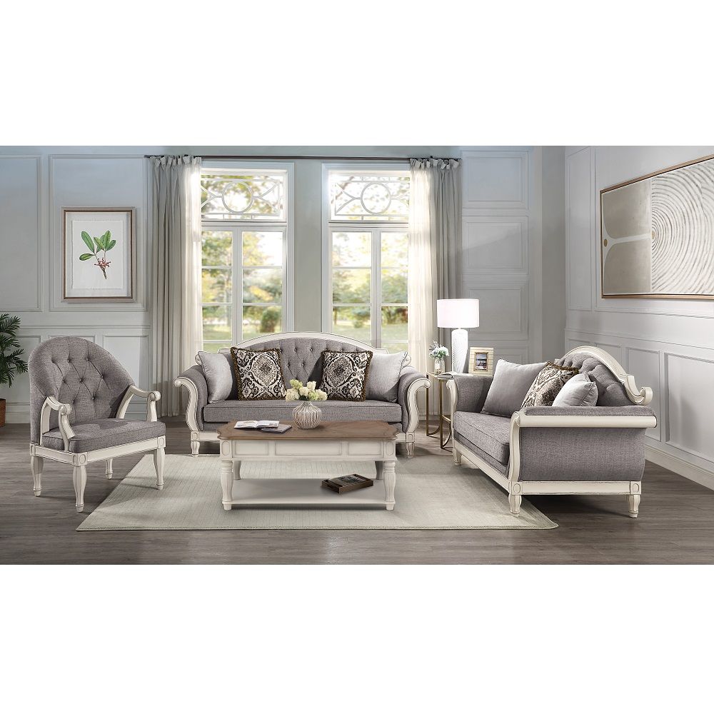 ACME Florian - Sofa With 4 Pillows - Gray & Antique White | Meri Furniture