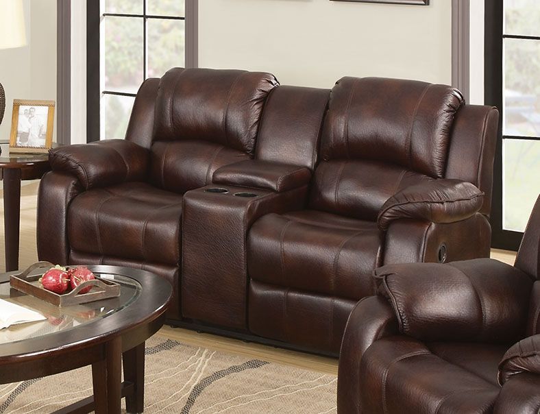 ACME Zanthe - Motion Loveseat With Console - Brown Polished Microfiber | Meri Furniture