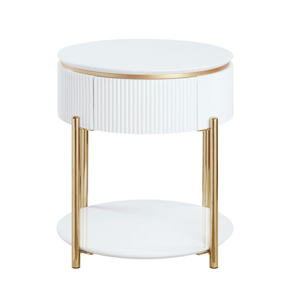 ACME Daveigh - End Table - White High & Gold | Meri Furniture